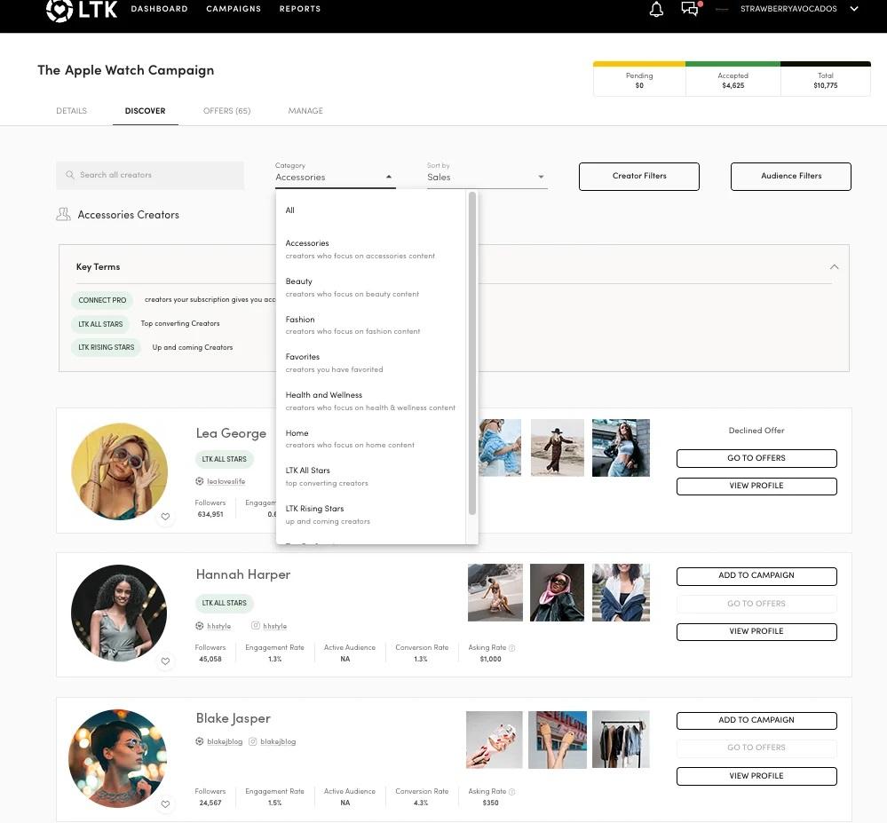  LTK campaign discover tool