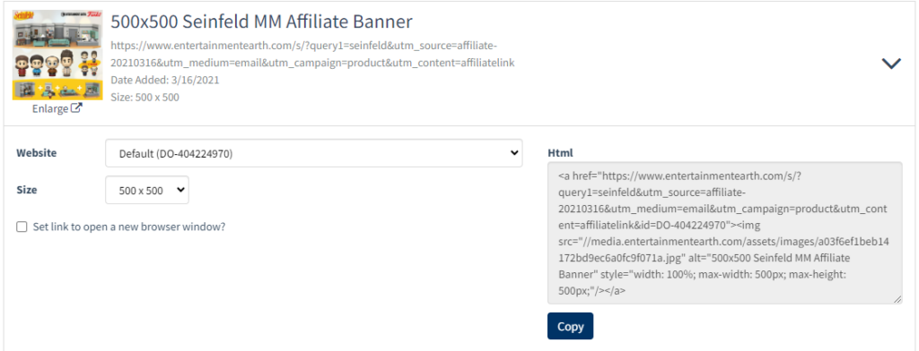 Entertainment Earth affiliates banners / image link